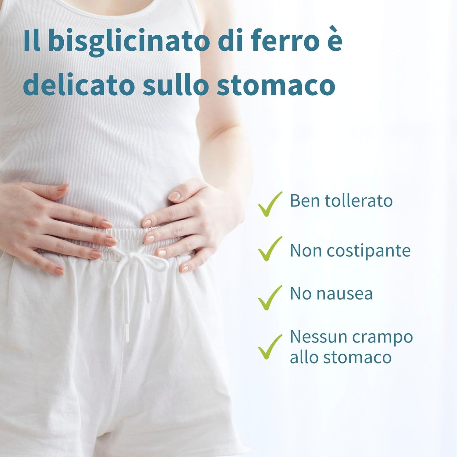 Flacone di Igennus Iron Bisglycinate con Vitamina C, 180 compresse, con infografiche.