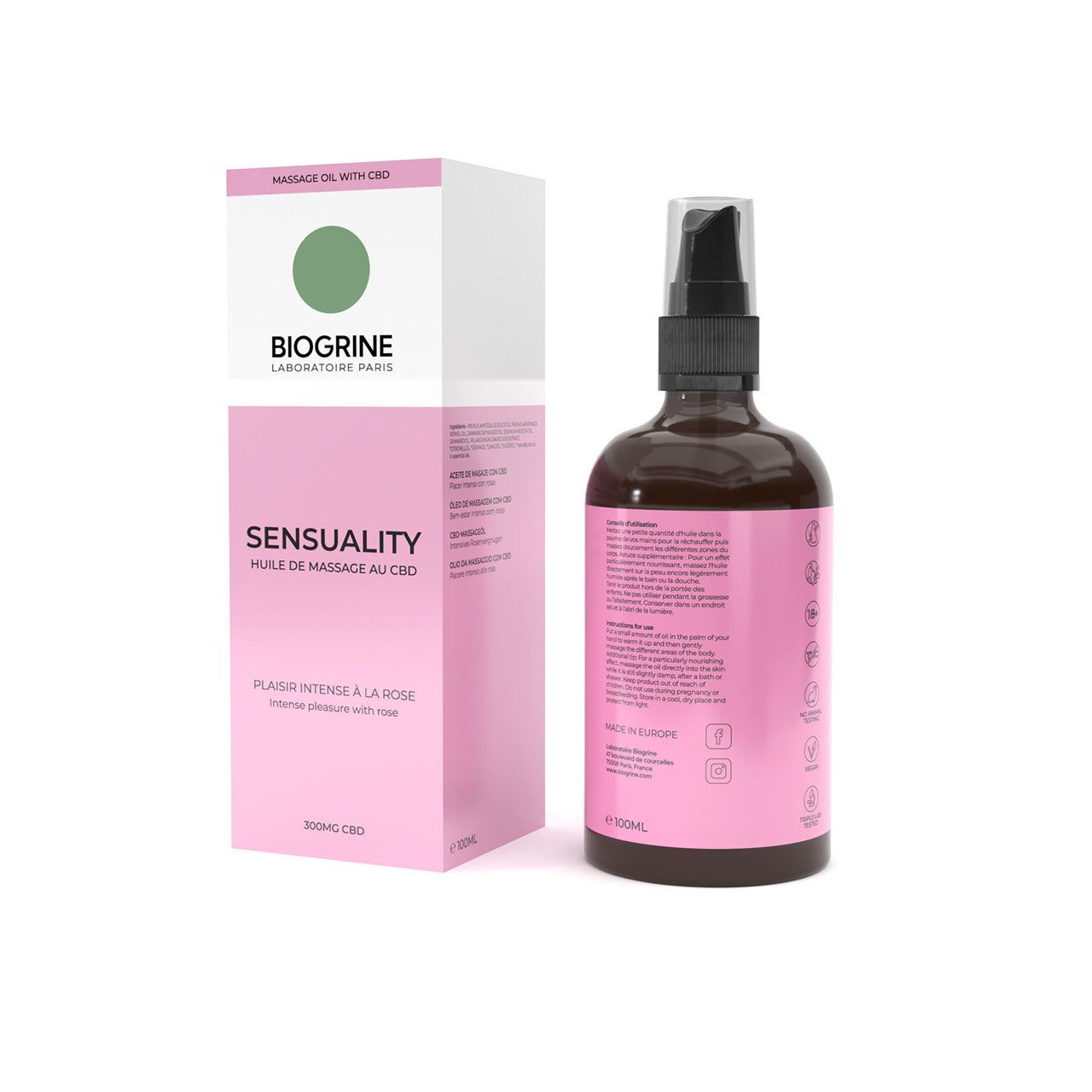 BIOGRINE Olio da massaggio "SENSUALITY" – CBD e rosa