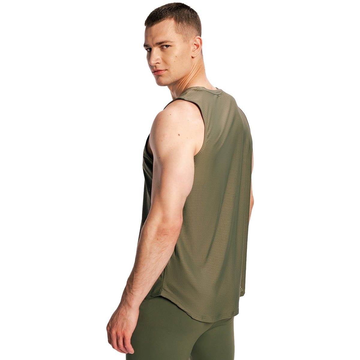 GymBeam Canotta uomo Combat senza maniche in nylon ed elastan Olive Grey