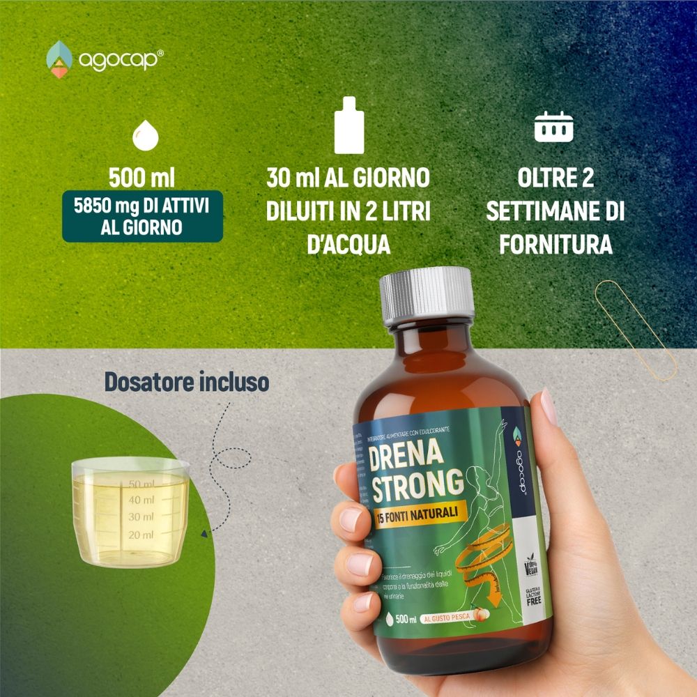Drena Strong Integratore Liquido Gusto Pesca - Acceleratore metabolismo - Drenante e detox