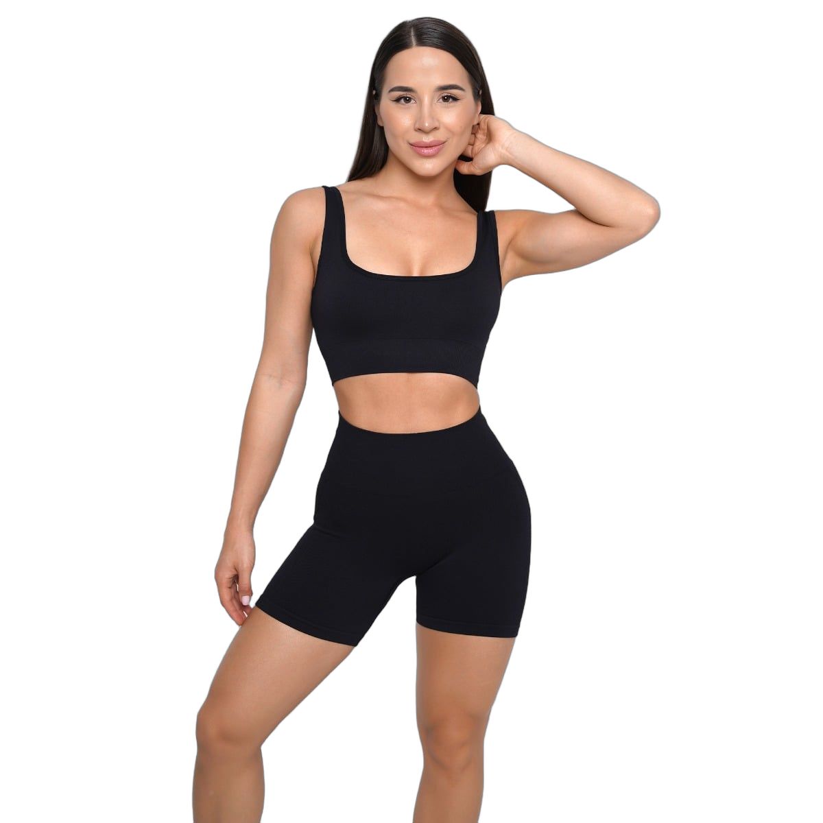 GymBeam Reggiseno sportivo donna Lift Seamless senza chiusura con spalline larghe nero