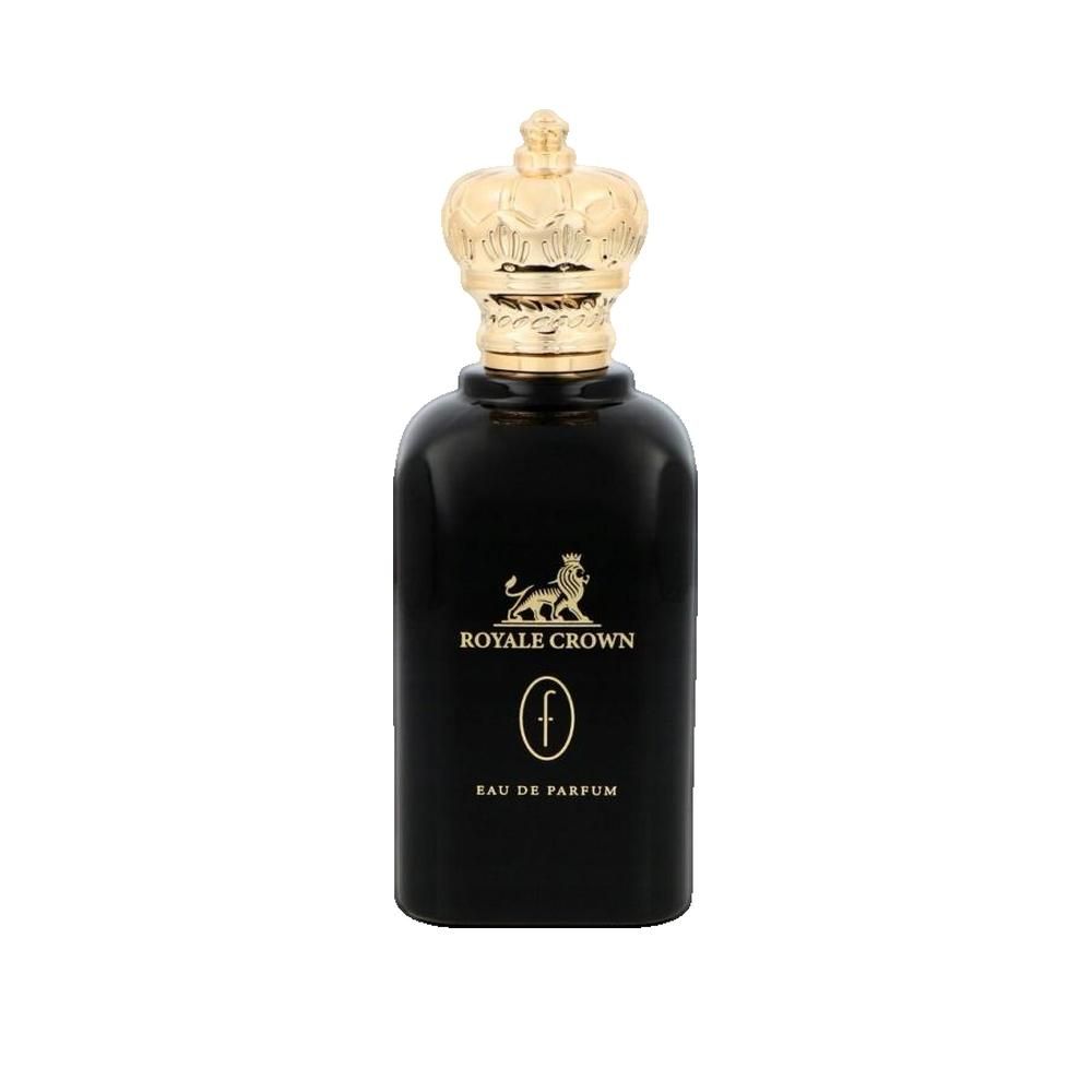Flacone nero con corona dorata. Scritta: Royale Crown, Eau de Parfum. Leone dorato.