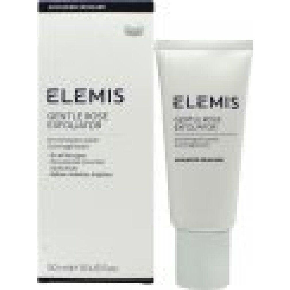 Confezione e tubo. Scritta: Elemis, Gentle Rose Exfoliator. Testo: Smoothing skin polish, Gommage lissant. 50ml.