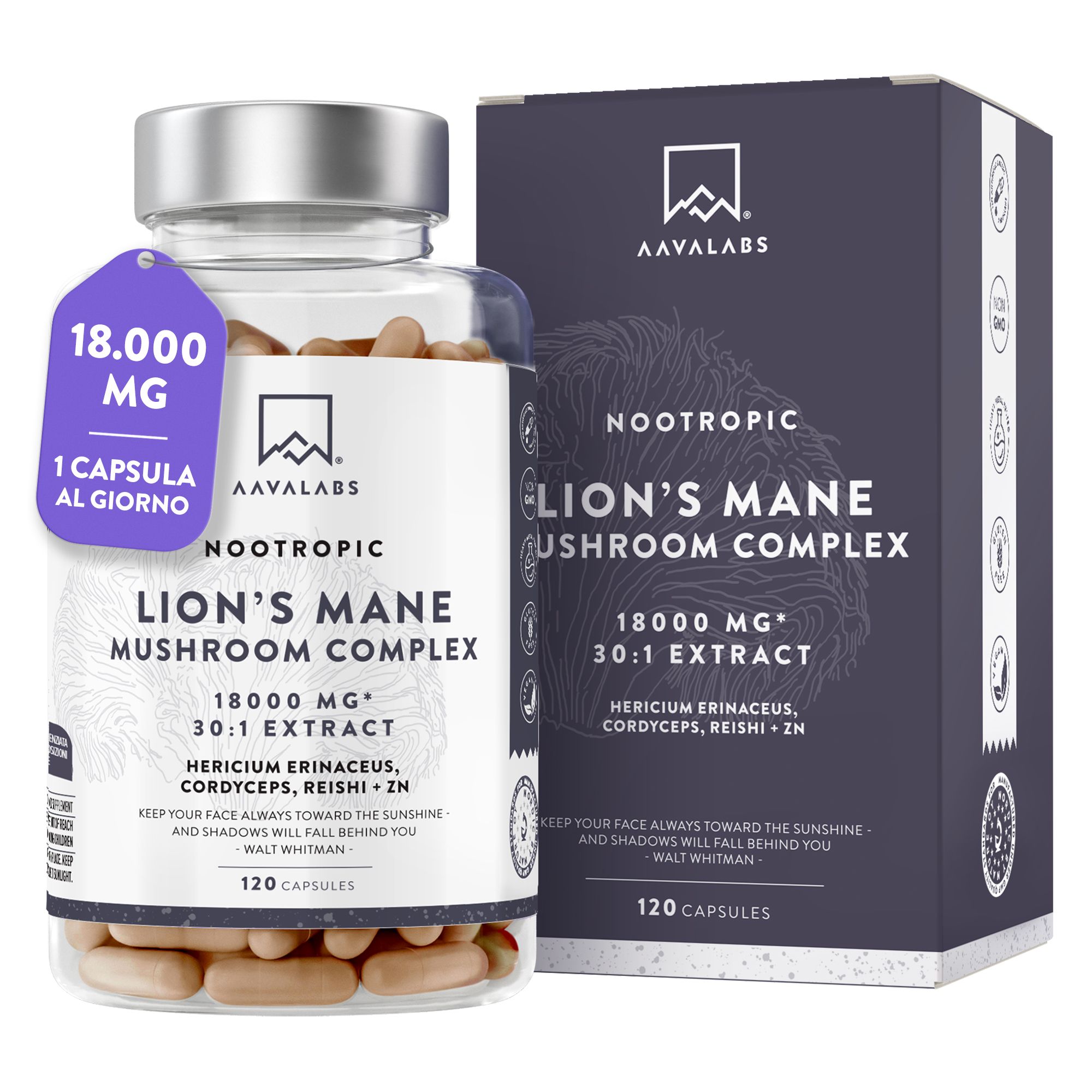 Aavalabs Criniera di Leone o Lion's Mane 18.000 mg | Funzioni cognitive | Scorta 4 mesi
