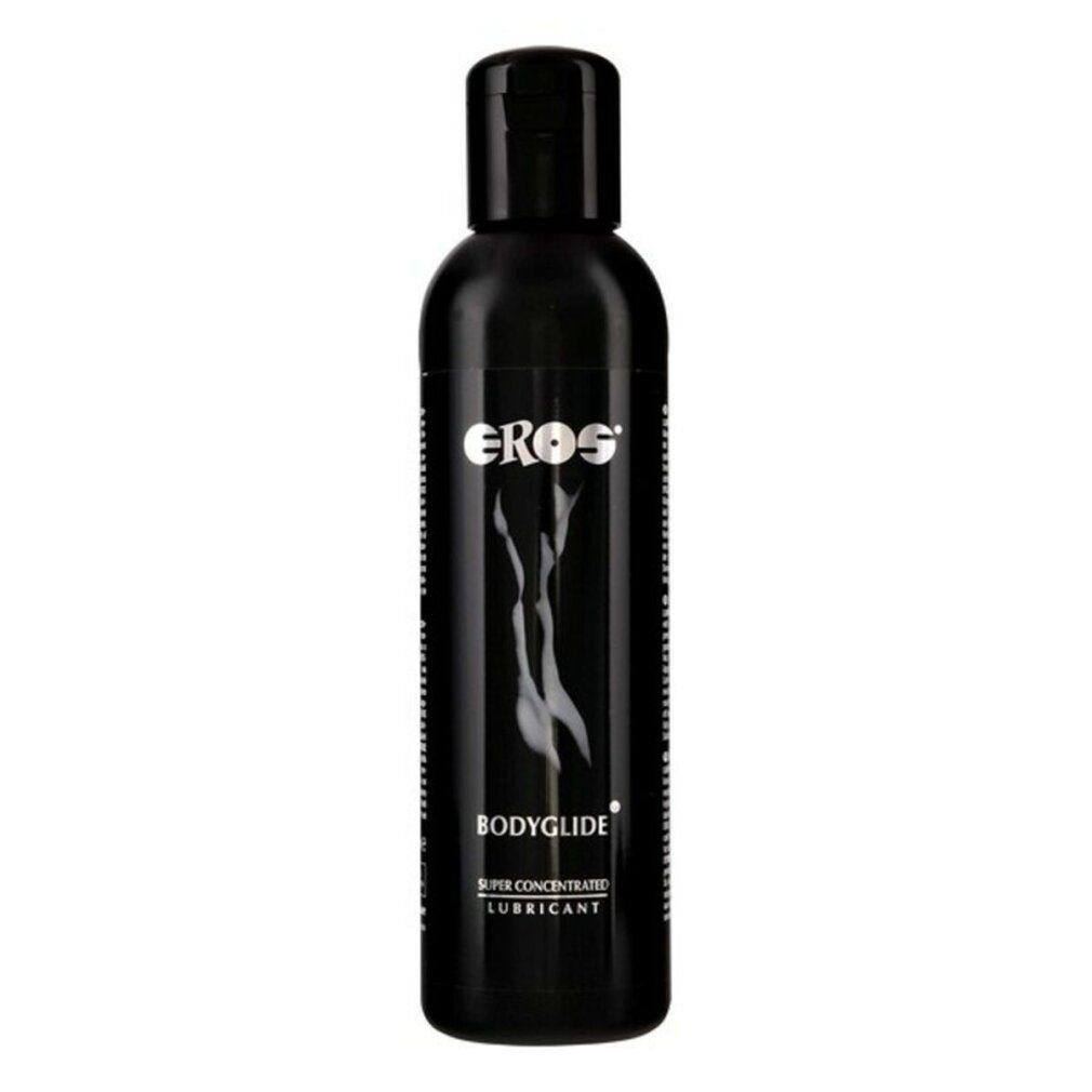 Flacone nero con logo "EROS" e scritta "BODYGLIDE". Lubrificante super concentrato.