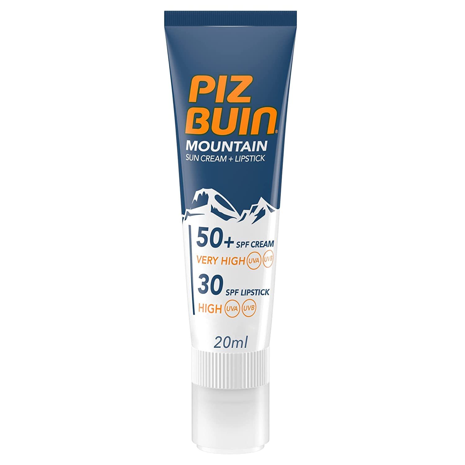 Crema solare e trattamento labbra Piz Buin Mountain con SPF 50+