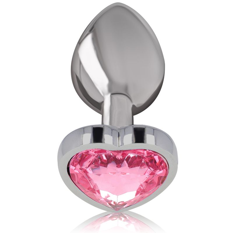 Plug anale Intense in metallo a forma di cuore con strass rosa, taglia M, vista prodotto.