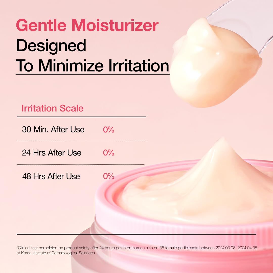 Crema prelevata con una spatola. Scritta: Scala di irritazione. 0% dopo 30 min, 24 ore e 48 ore.