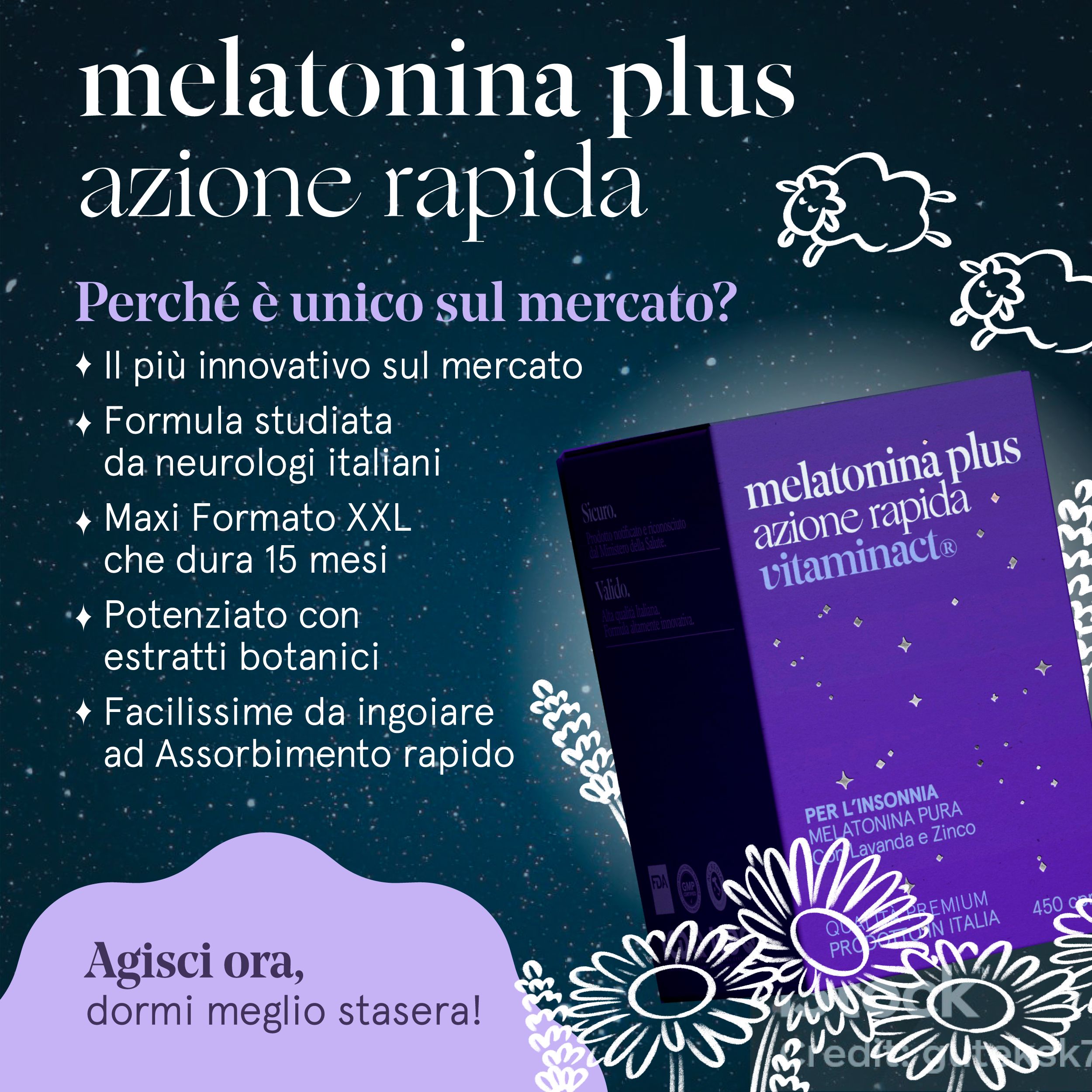 Vitaminact - Melatonina Plus Azione Forte - 450 Microcompresse.