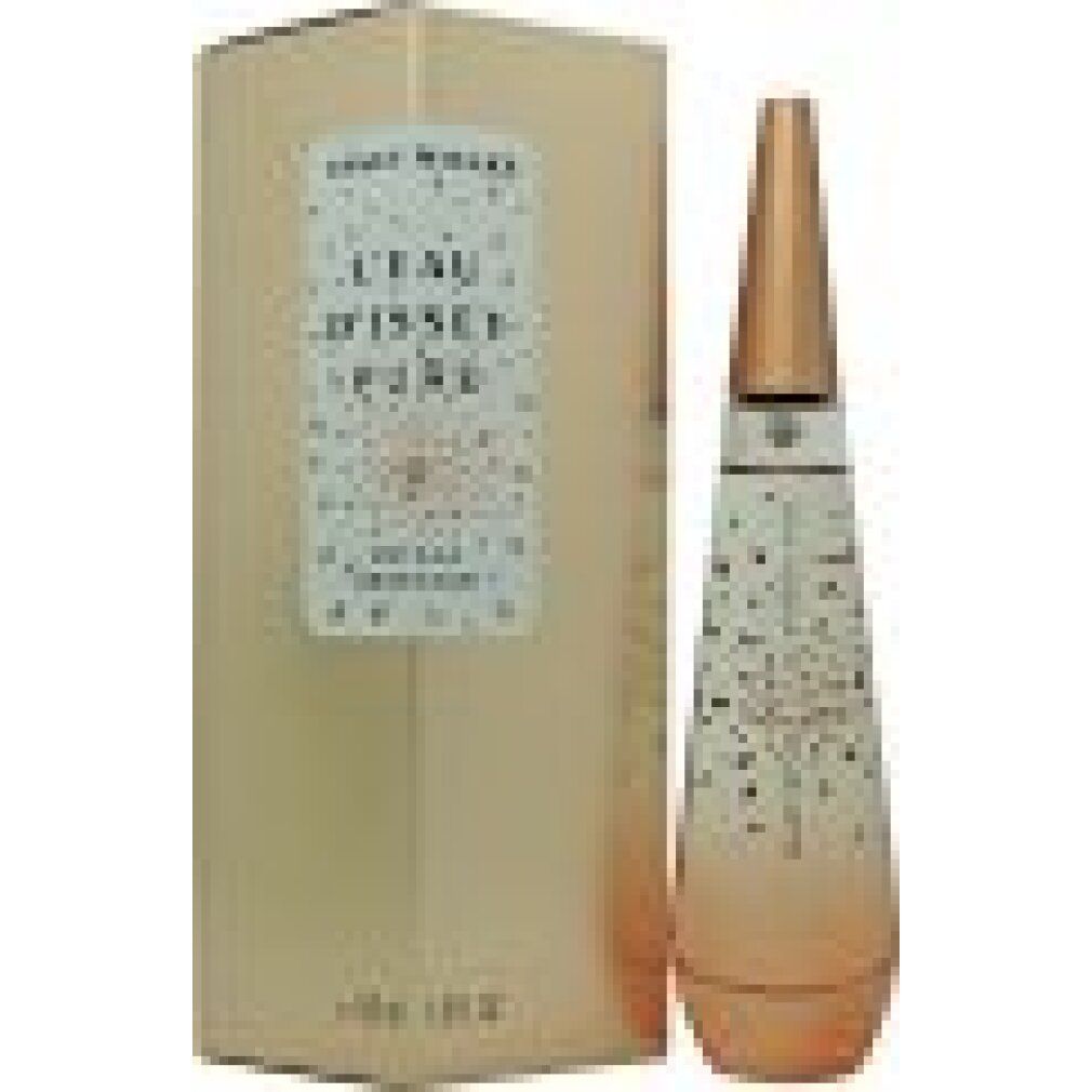 Flacone di profumo e confezione. Flacone sfumato, tappo color rame. Confezione rosa con scritta: Issey Miyake.