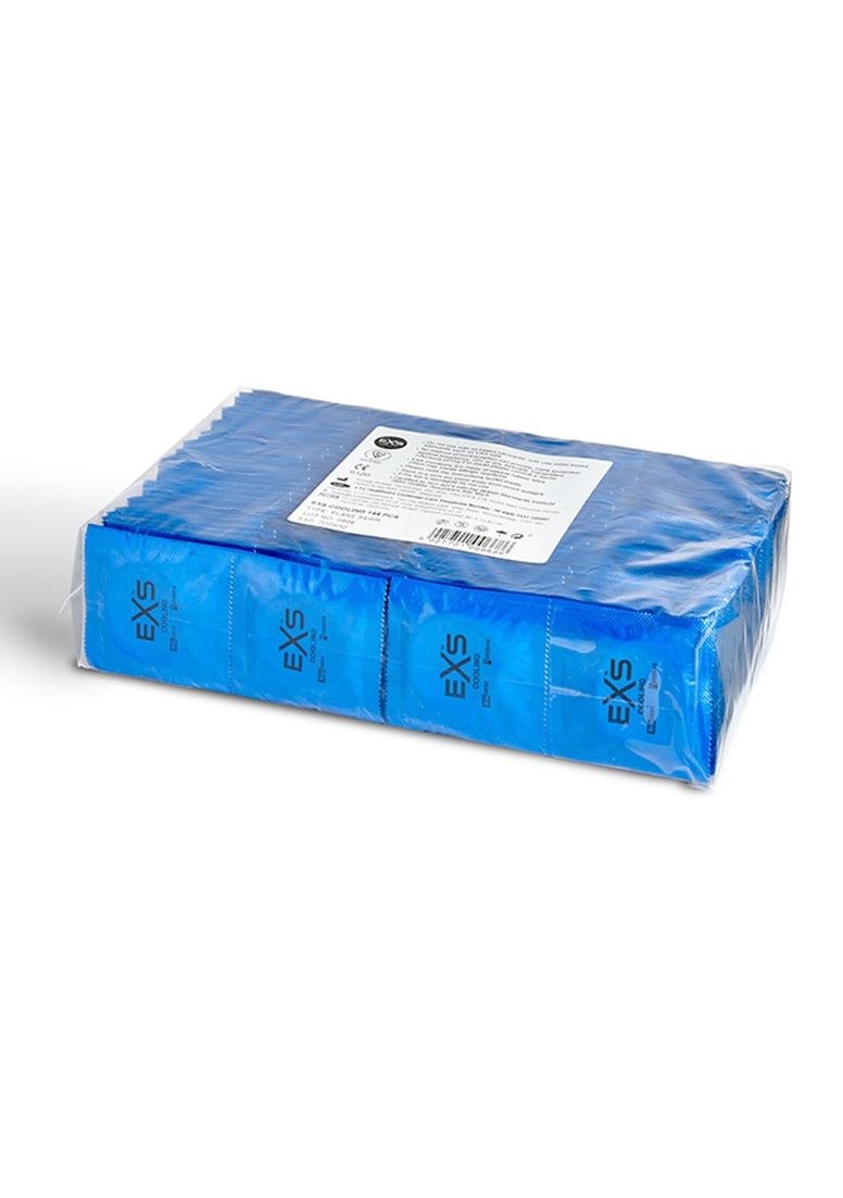 Confezione di preservativi EXS Cooling. Confezione blu con informazioni sul prodotto e logo EXS.