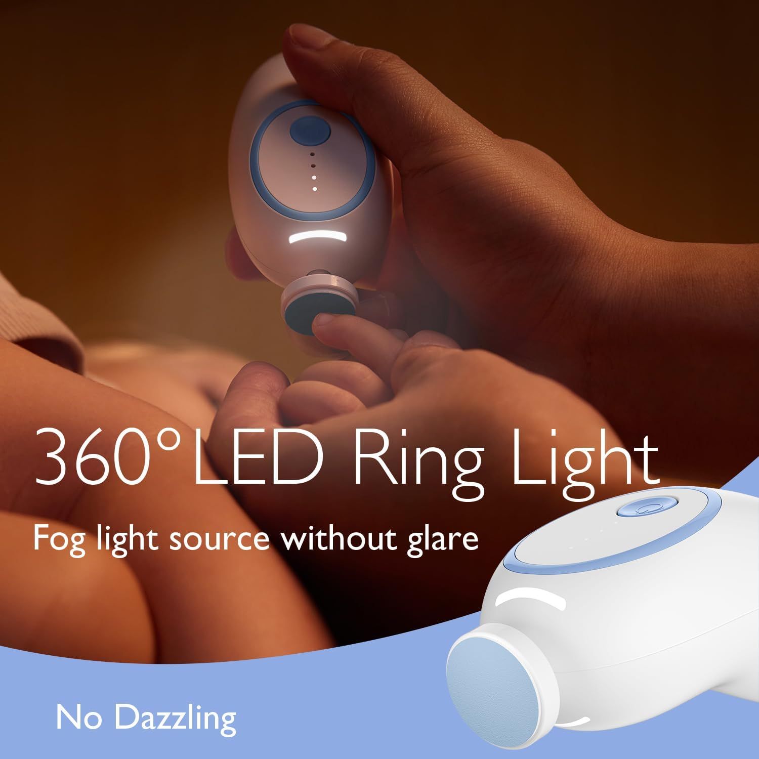 Lima elettrica per unghie per bambini con luce LED ad anello a 360°, anti-abbagliamento.