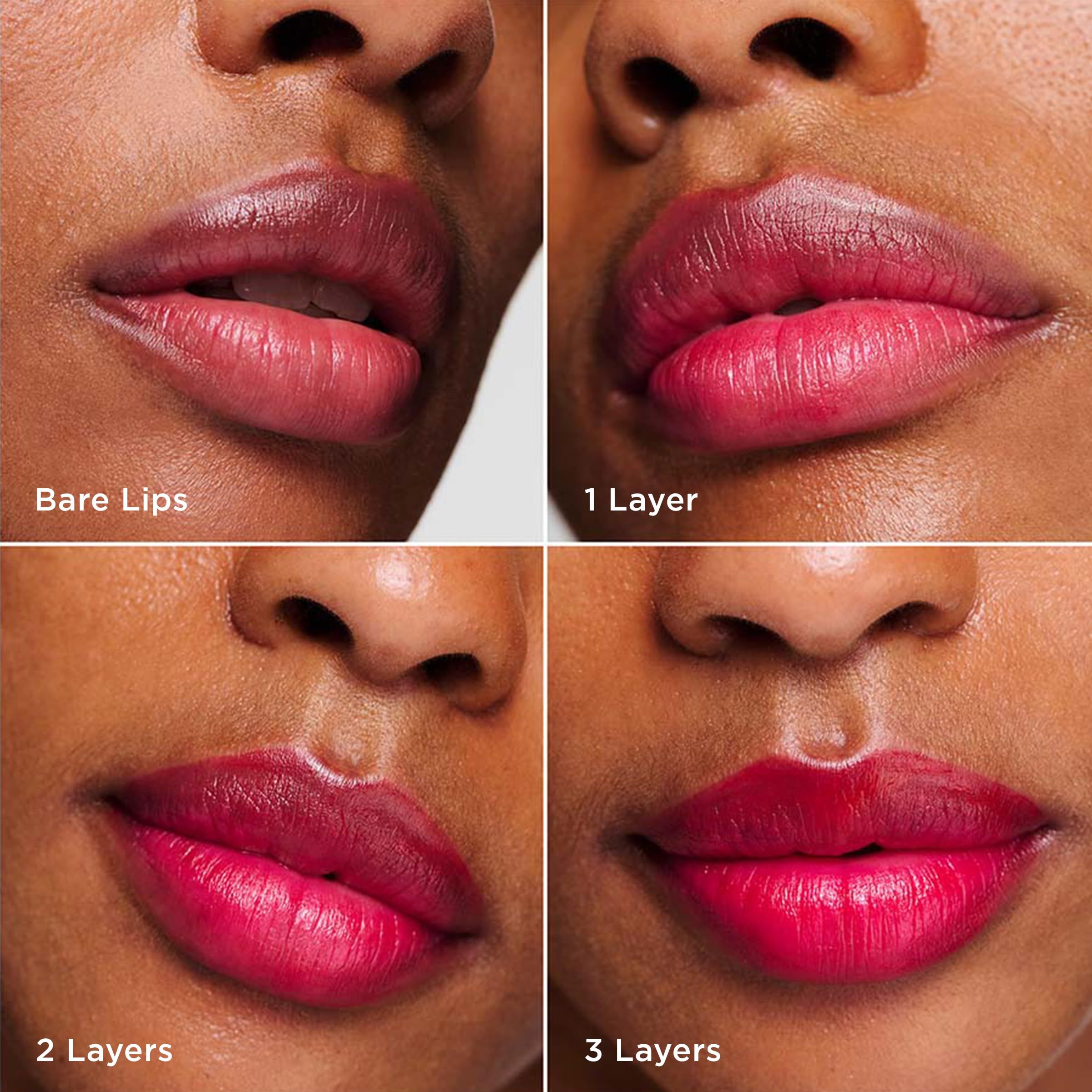 Labbra con rossetto in diversi strati: Bare Lips, 1, 2 e 3 strati.