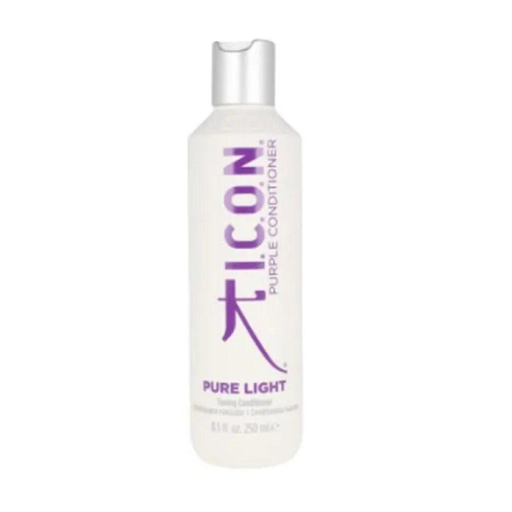 Flacone di ICON Pure Light Toning Conditioner. Scritta viola. Tappo argentato. 8,5 fl. oz. 250 ml.