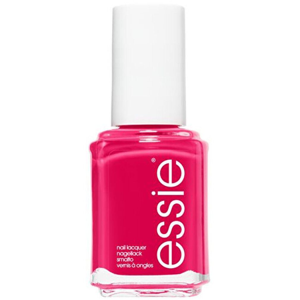 Smalti Essie rosa acceso. Flacone trasparente con tappo bianco.