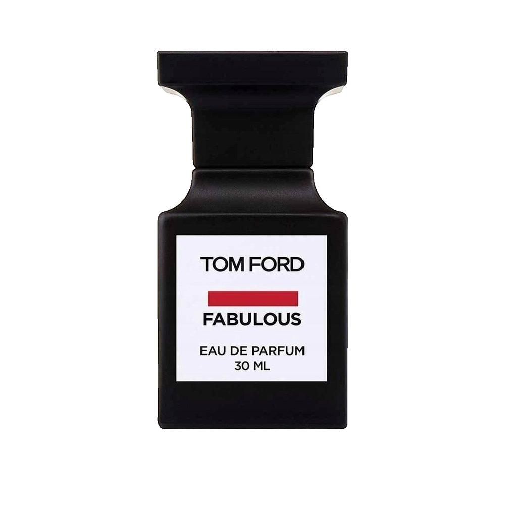 Flacone nero con etichetta bianca. Striscia rossa e scritta FABULOUS. Eau de Parfum 30 ml.