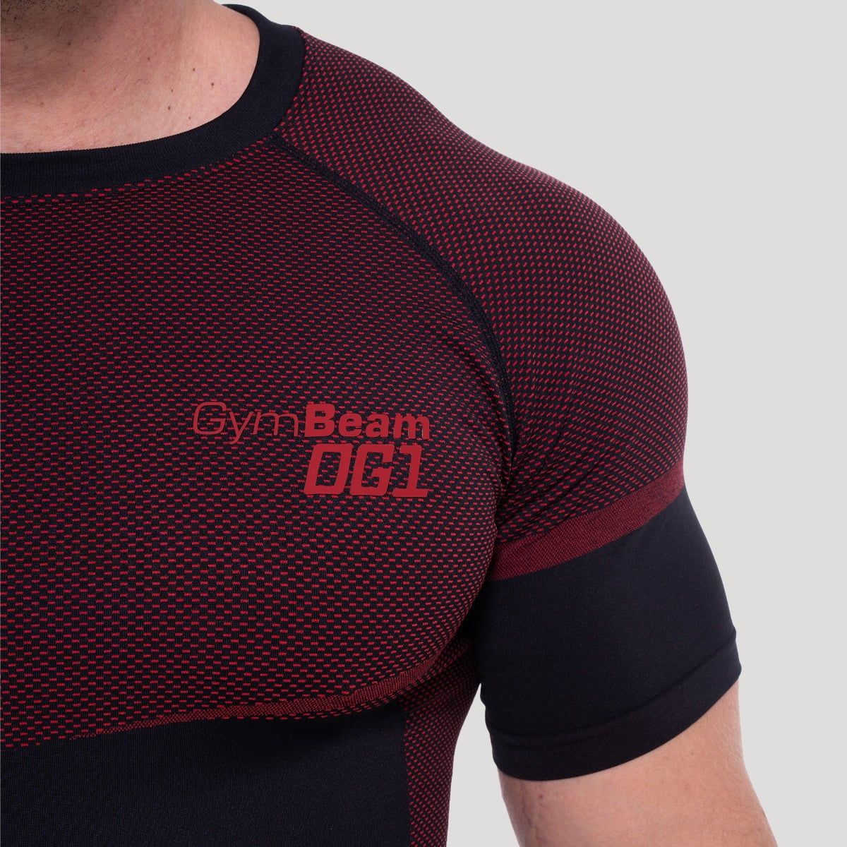 GymBeam Maglietta uomo senza cuciture nera e rossa