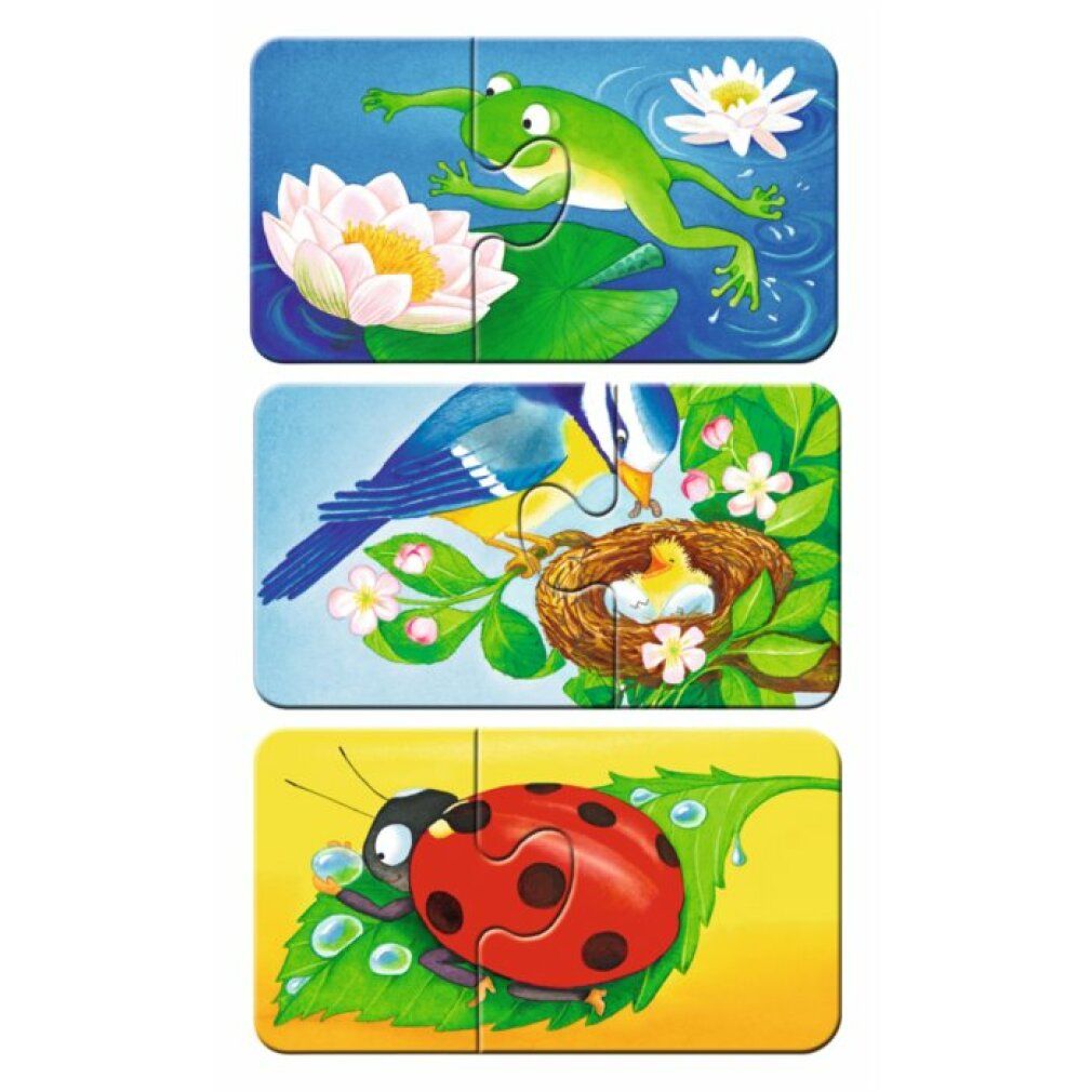 Confezione puzzle 'Mein erstes Rätsel Haustiere im Garten'. Mostra una talpa, 9x2 pezzi, età 2+.