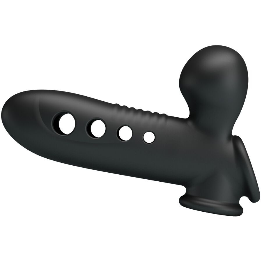 Anello per pene nero con corpo cavo, scanalature e marchio CE.