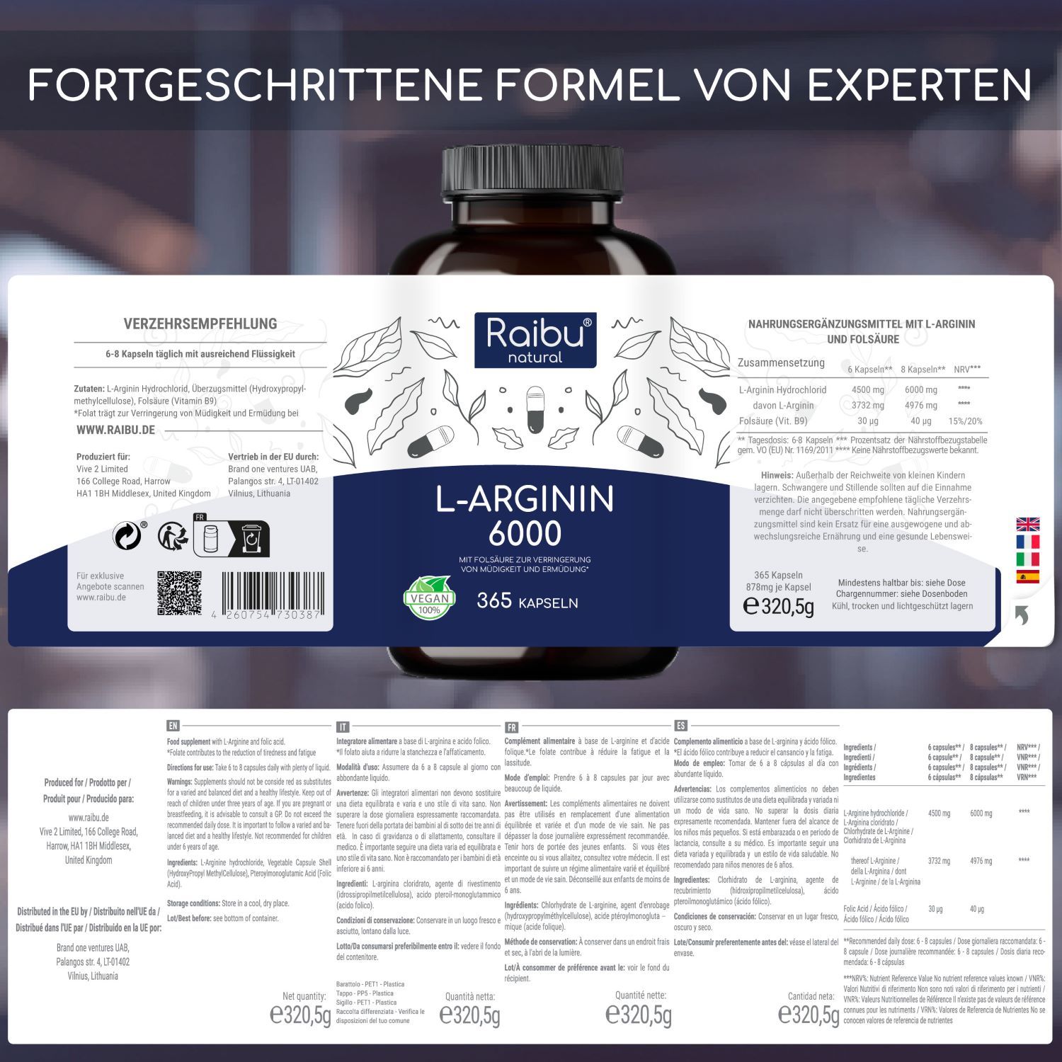 RAIBU L-Arginina Capsule ad Alto Dosaggio