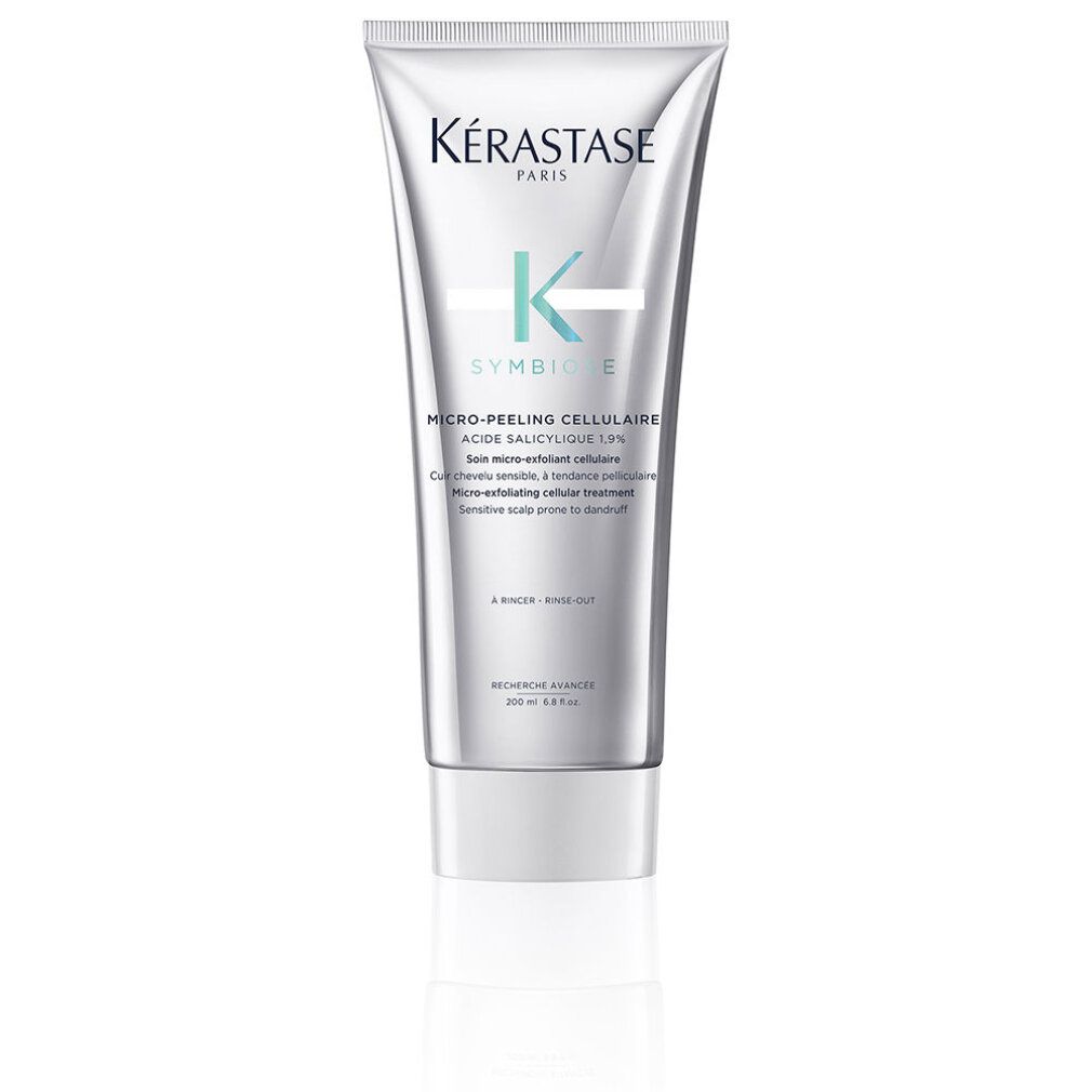 Tubo argentato con logo e nome del prodotto. Testo: Micro-Peeling Cellulaire, Acide Salicylique 1,9%. Per cuoio capelluto sensibile.