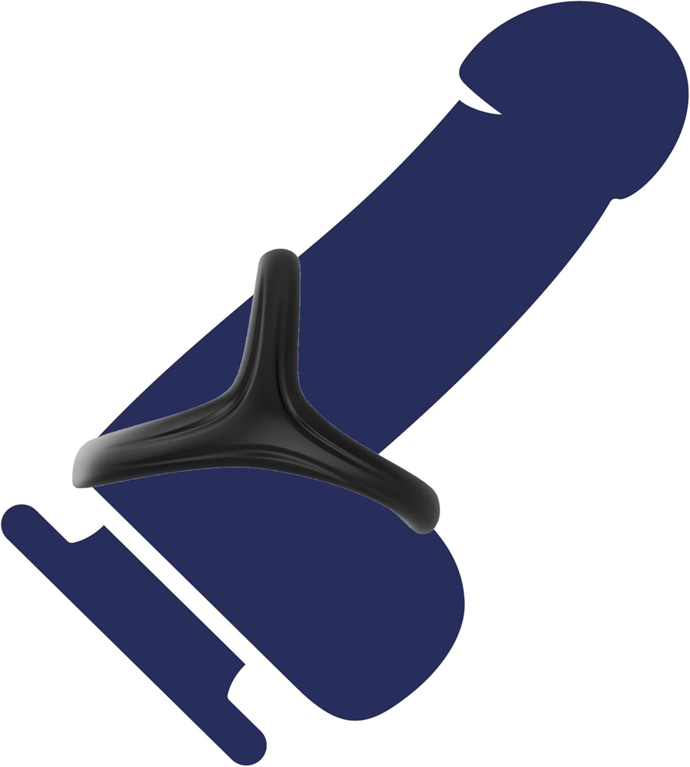 Anello per pene nero di forma triangolare. Rappresentato su un contorno di pene blu.
