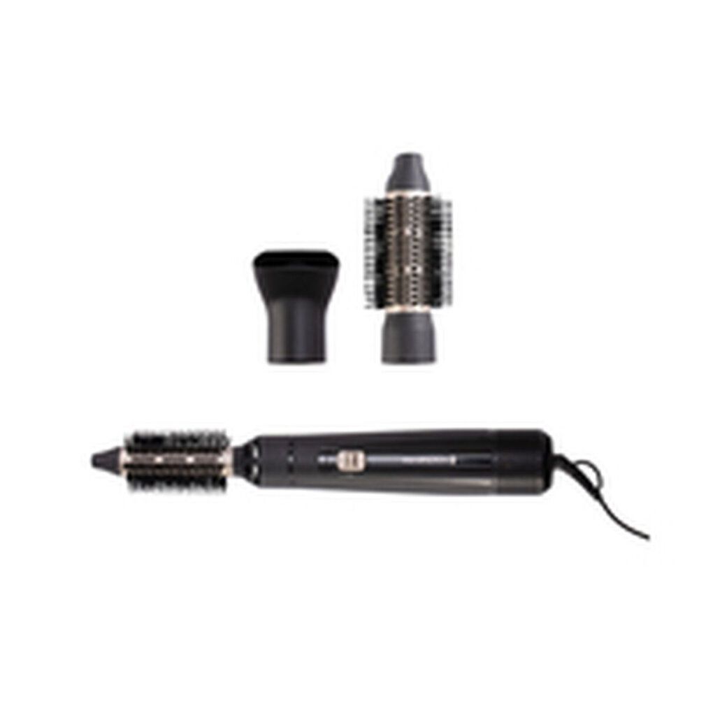 Spazzola ad aria calda con tre accessori. Corpo grigio-nero, spazzole con setole. Marchio: REMINGTON.