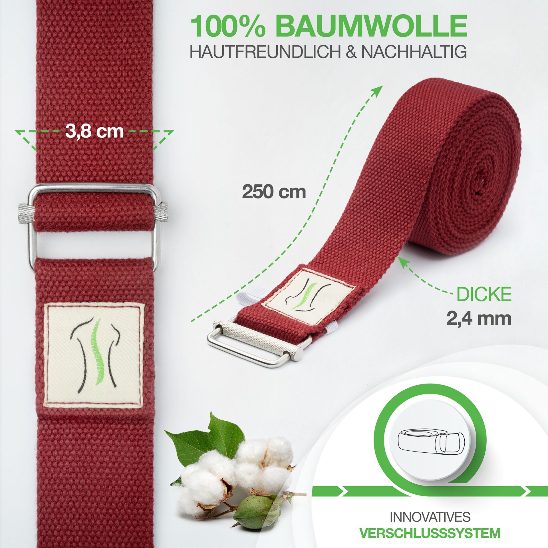 BACKLAxx ® Cintura Yoga in Cotone 250 cm di Lunghezza