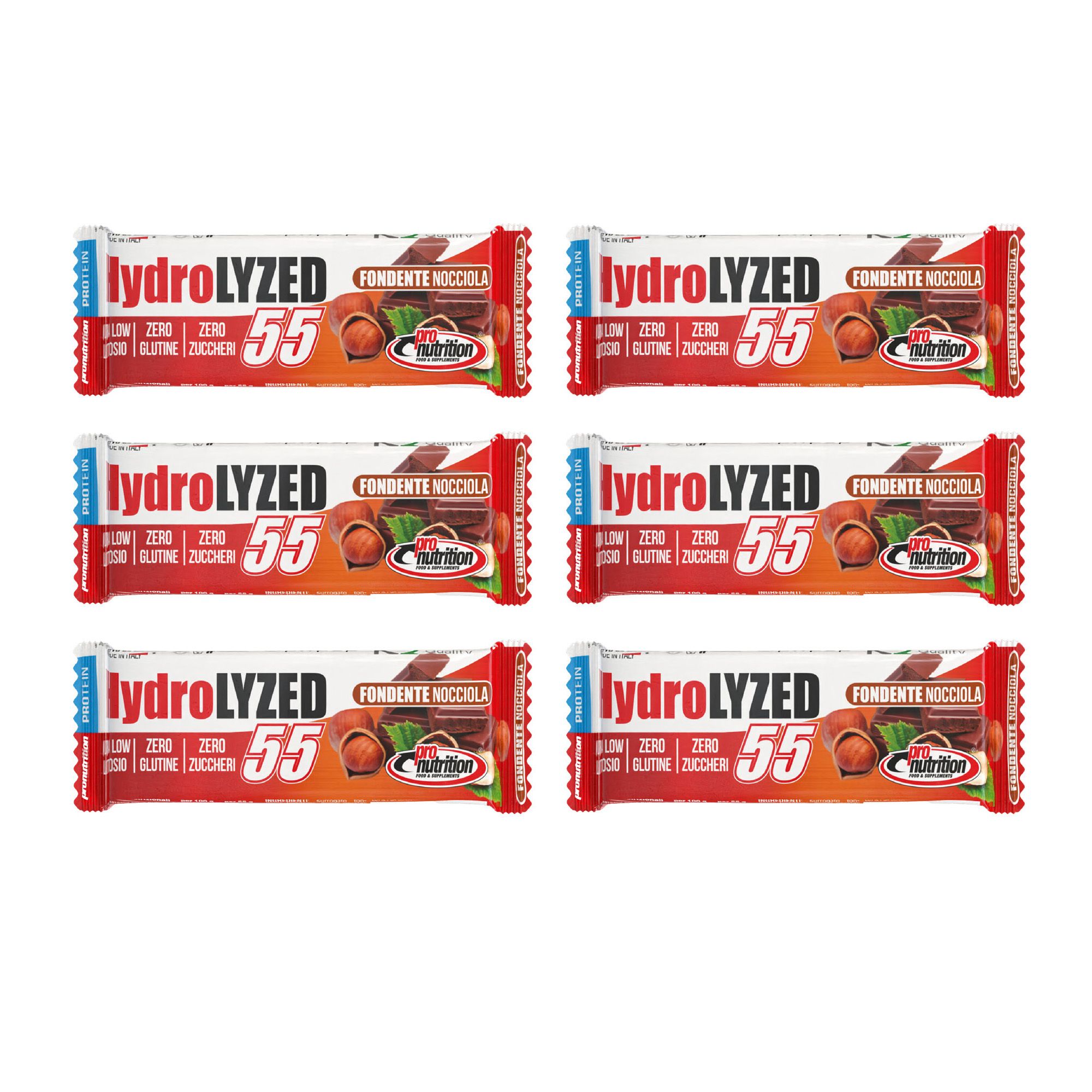 Pronutrition Barretta proteica Hydrolized - Zero zuccheri - Nocciola 6 x 55 gr - Optipep 90