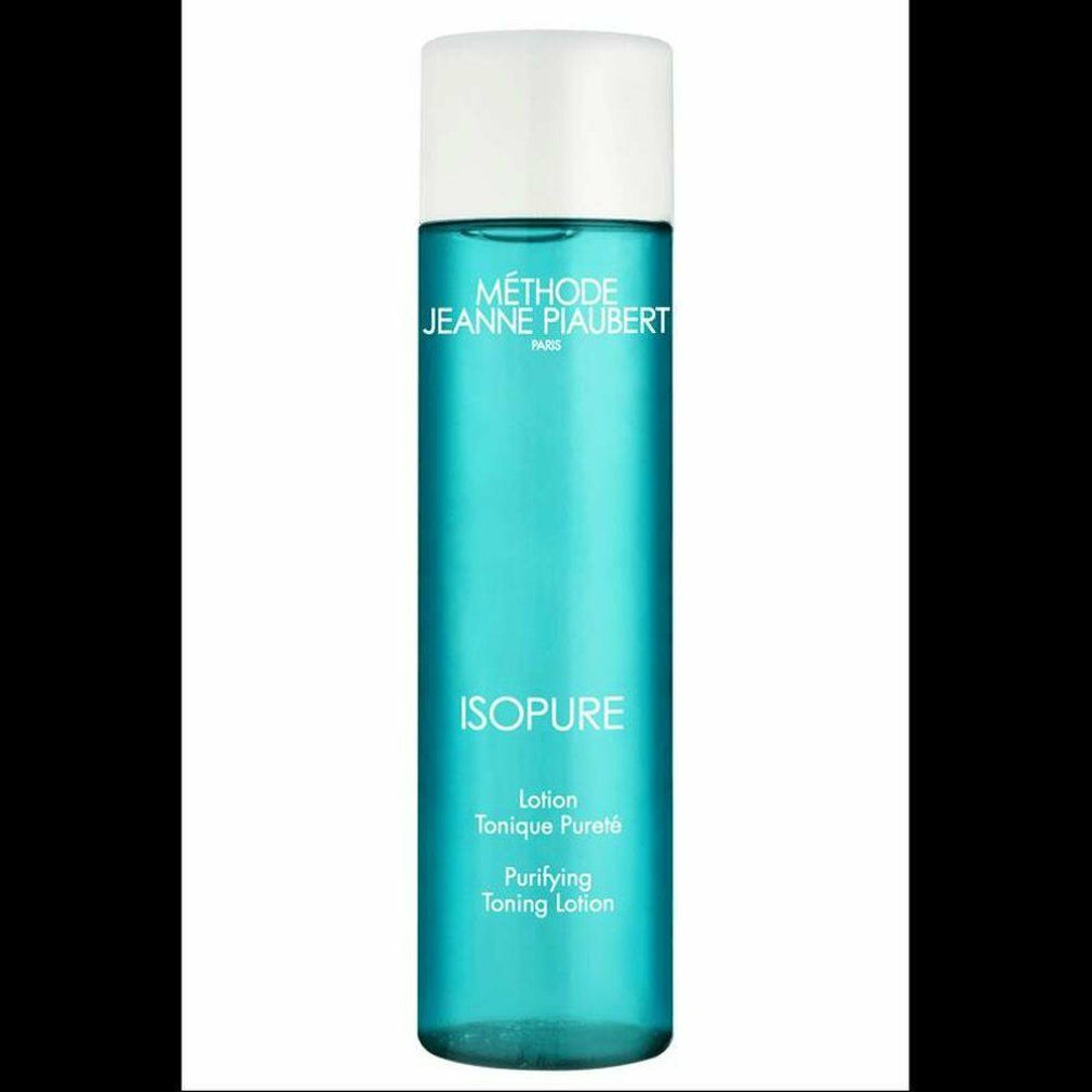 Flacone cilindrico blu con tappo bianco. Scritta: ISOPURE, Méthode Jeanne Piaubert. Lozione tonica.