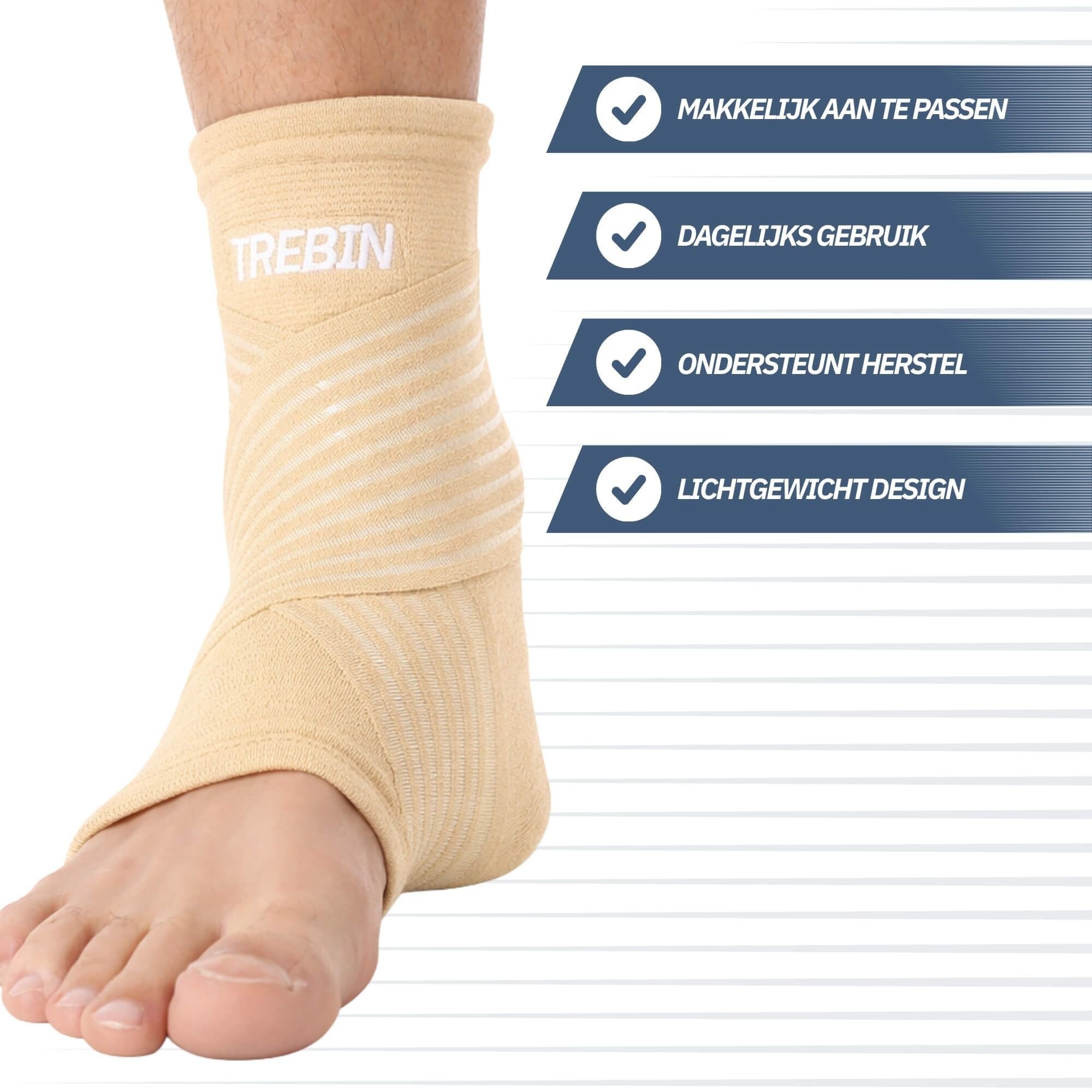 Fascia per caviglia beige con chiusure laterali in velcro e righe.