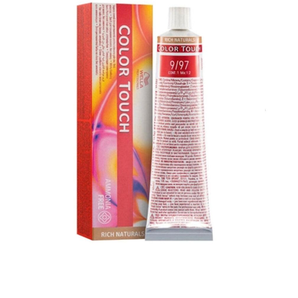 Tubo e confezione Wella Color Touch. Tubo con testo: 9/97. Confezione: Color Touch, Rich Naturals, Ammonia Free.