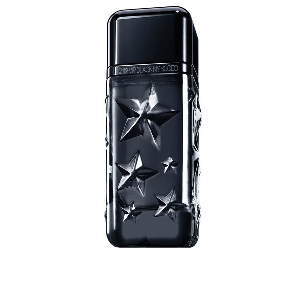 Flacone nero con motivo a stelle. Tappo nero. Nome del prodotto in alto.