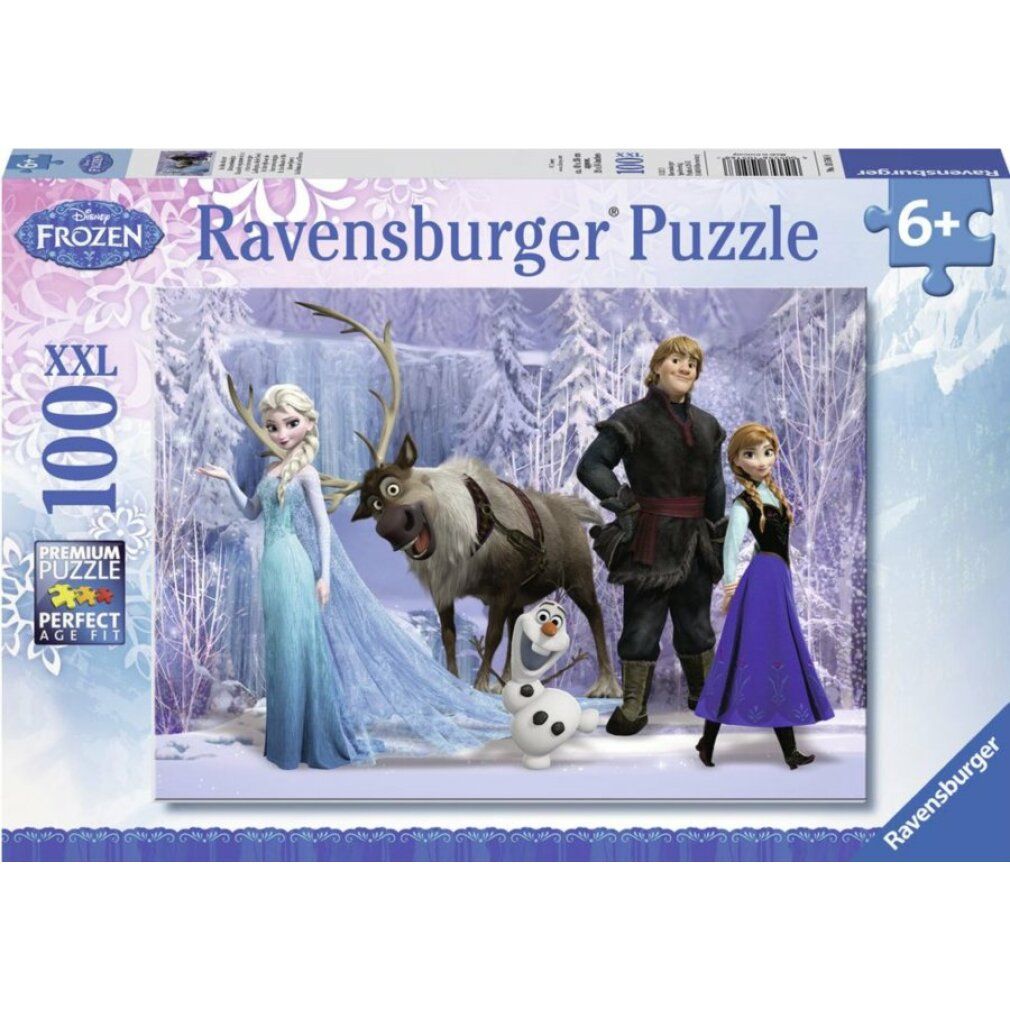 Scatola puzzle Ravensburger. Motivo: Regina delle Nevi. 100 pezzi XXL. Personaggi del film Frozen. Età: 6+