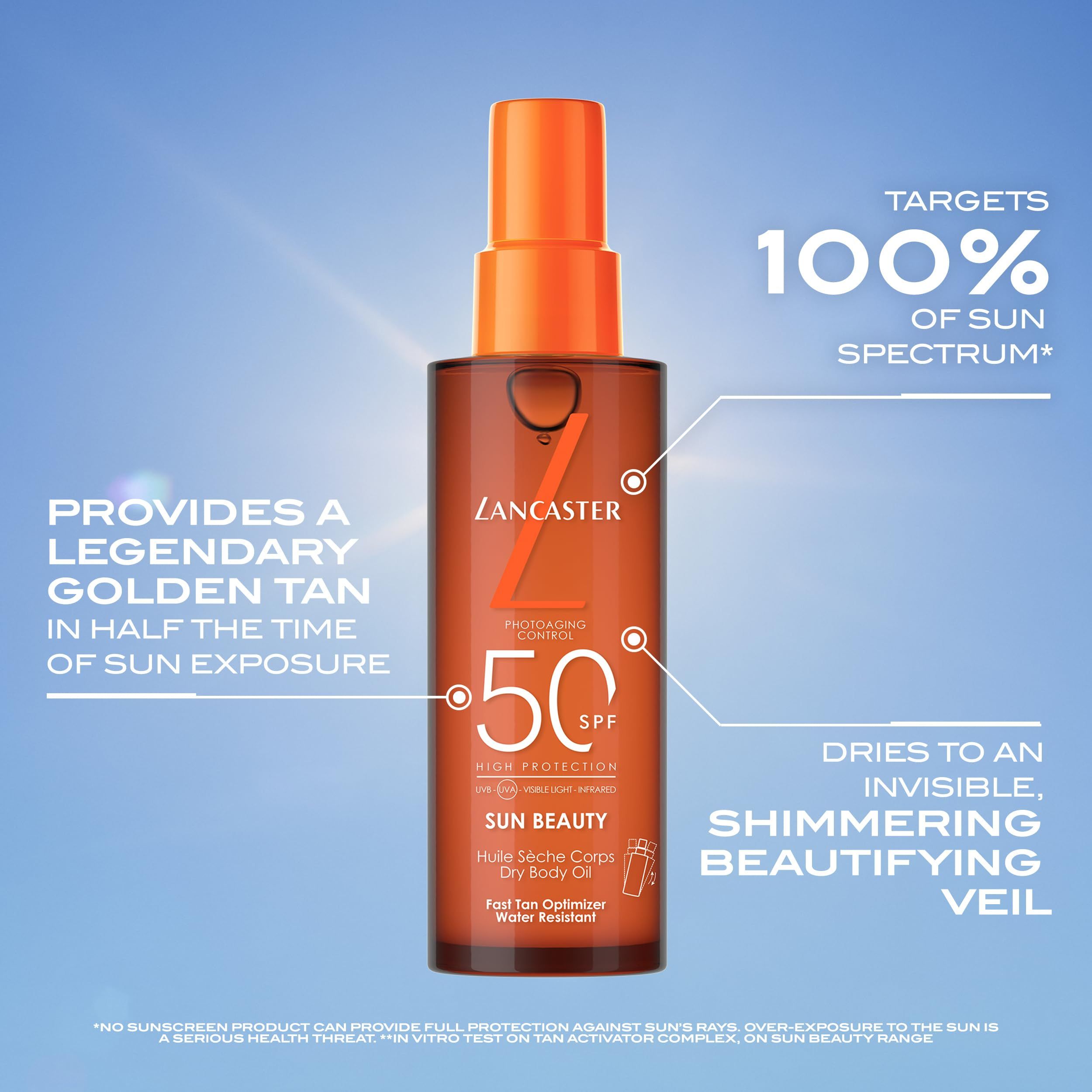 Lancaster Sun Beauty Body Dry Oil SPF50 – Olio Solare di Lusso per una Pelle Radiosa, 150 Ml