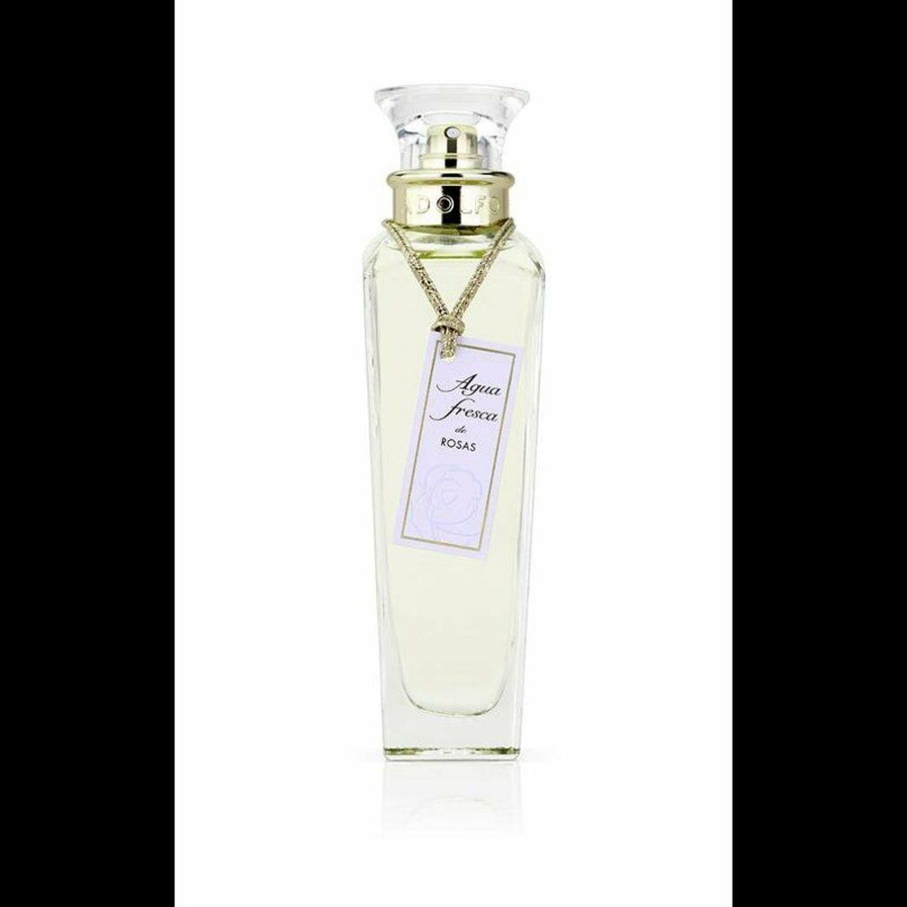 Adolfo Dominguez Agua Fresca De Rosas Eau De Toilette Spray. Flacone con etichetta e tappo. Scritta Agua fresca de Rosas.
