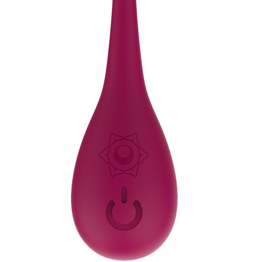 Primo piano del controllo delle sfere vaginali con simbolo di accensione/spegnimento e un simbolo a forma di stella.