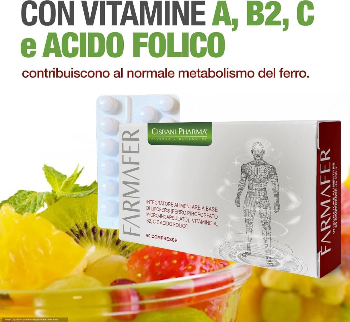Cisbani Pharma FarmaFER - Integratore alimentare a base di Ferro, Vitamine e Acido Folico