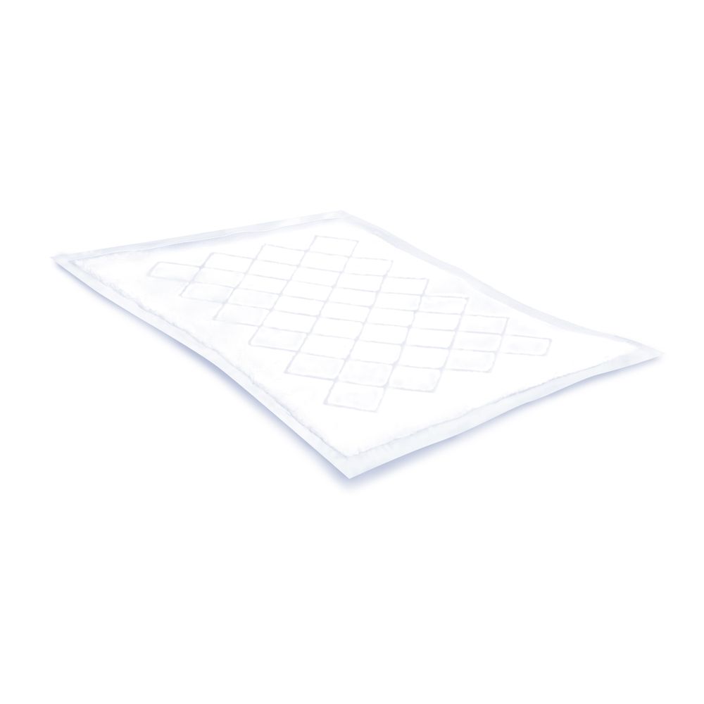 Prodotto rettangolare bianco con motivo a rombi. Vista prospettica.