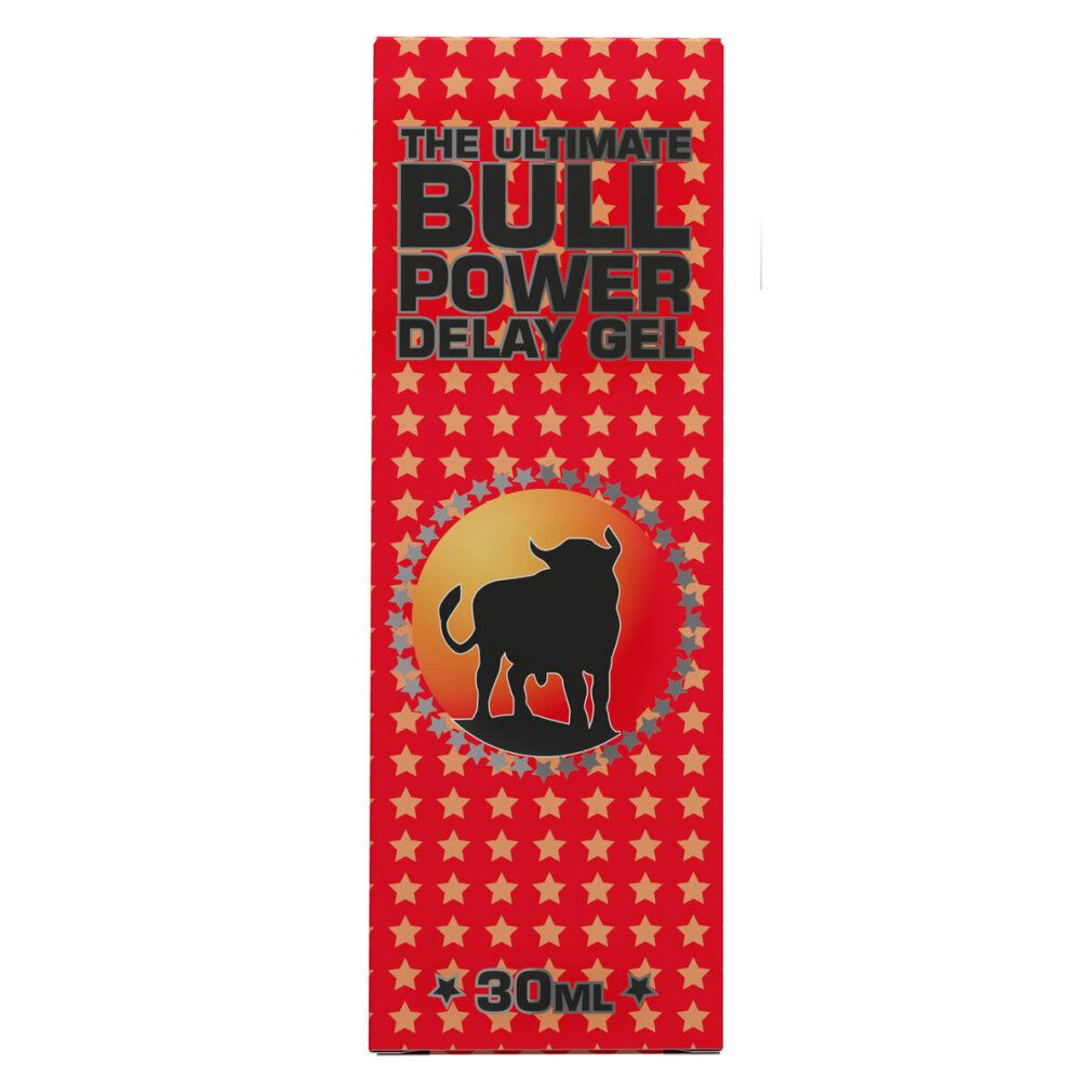 Confezione rossa con nome prodotto e logo toro. Testo: The Ultimate Bull Power Delay Gel. 30ml.