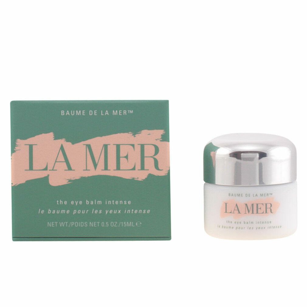 Scatola verde e vasetto bianco. Scritta: LA MER, the eye balm intense, le baume pour les yeux intense. Net Wt/Poids Net 0.5 oz/15ml.