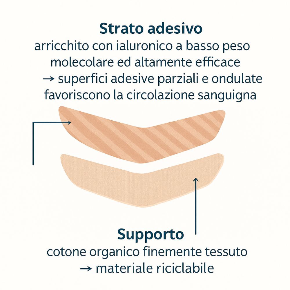 Rappresentazione grafica di un pad. Sopra: strato adesivo. Sotto: strato di supporto.