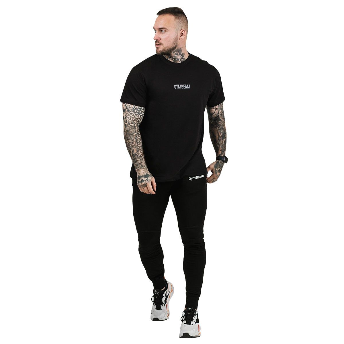 GymBeam T-shirt uomo FIT regular in cotone nera