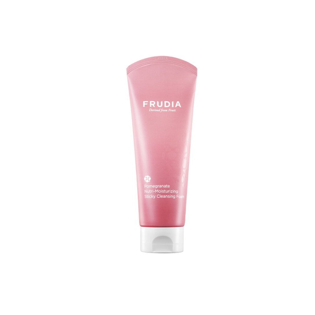 FRUDIA Pomegranate Nutri-Moisturizing Sticky Cleansing Foam in un tubo rosa con tappo bianco.