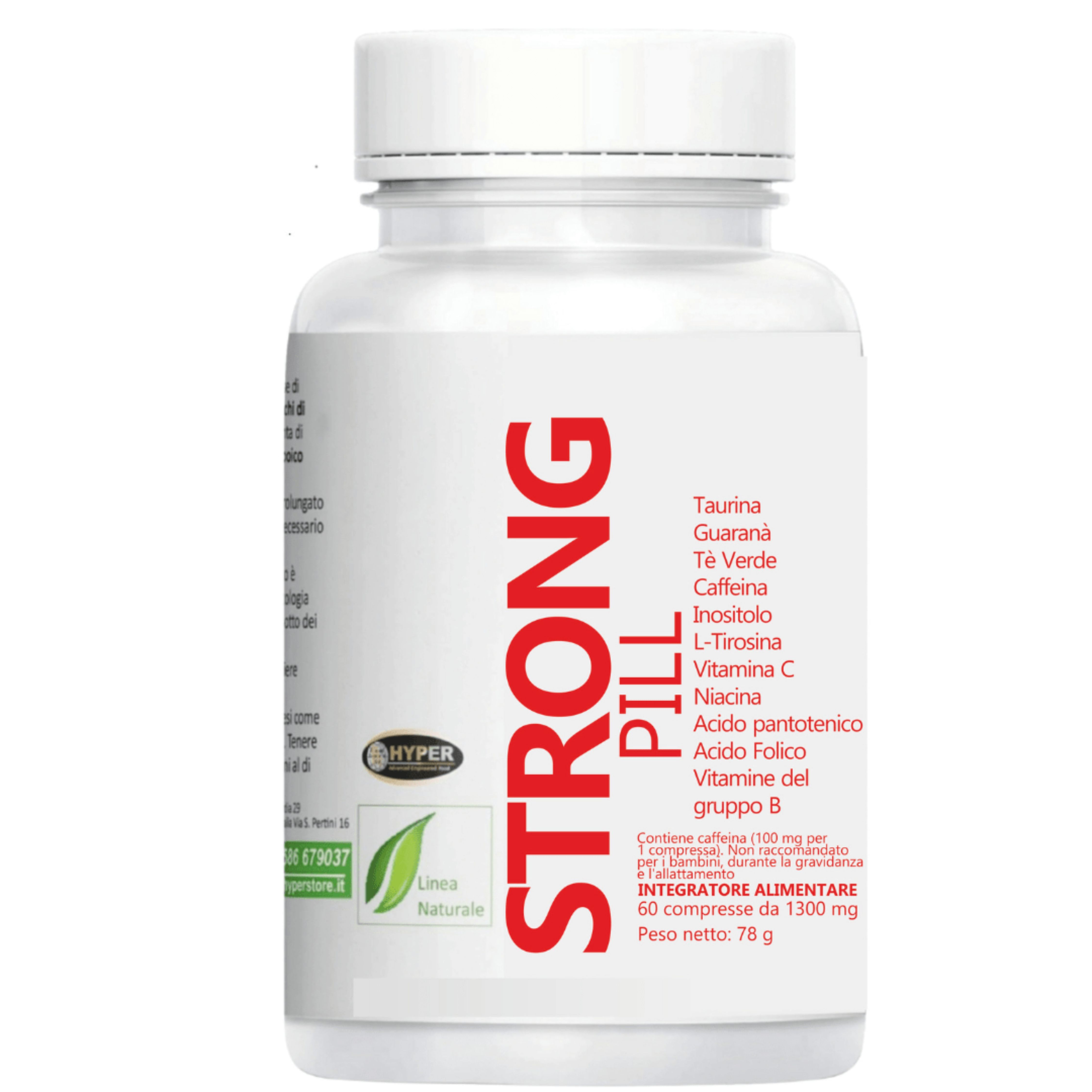HYPER Stron Pill 60cpr Stimolante Con Taurina  Guaranà  Tè Verde  Caffeina, Tirosina e Vitamine