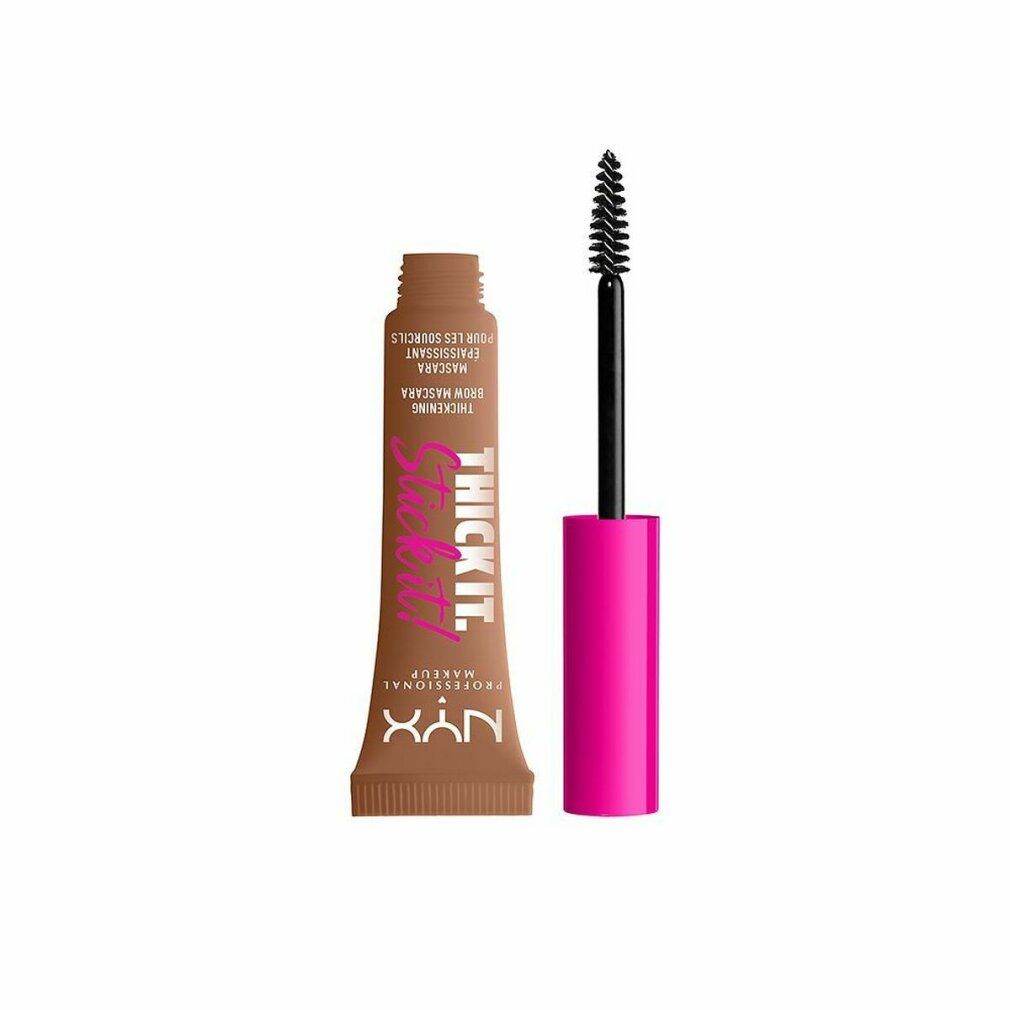 Mascara per sopracciglia NYX Thick It. Stick It! in tubetto marrone con applicatore rosa.
