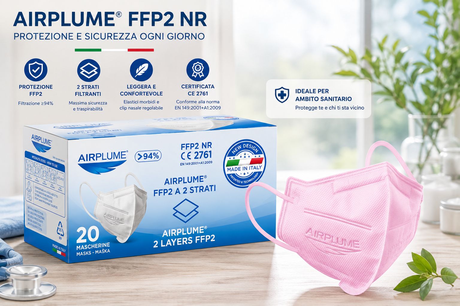 BRAND ITALIA - AIRPLUME FFP2 NR Mascherine colore Rosa