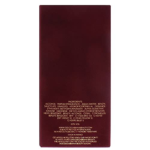 Retro della confezione. Scritta: Ingredienti. Testo in inglese. Sfondo bordeaux. Dolce & Gabbana Beauty.