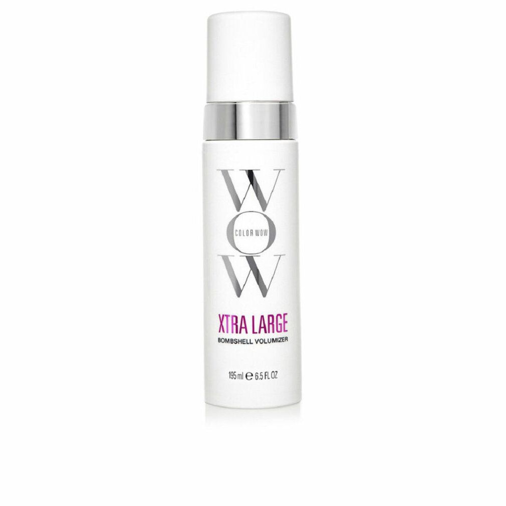 Prodotto bianco con anello argentato e tappo bianco. Scritta: WOW, XTRA LARGE Bombshell Volumen-Schaum. 185ml 6.5 fl oz.