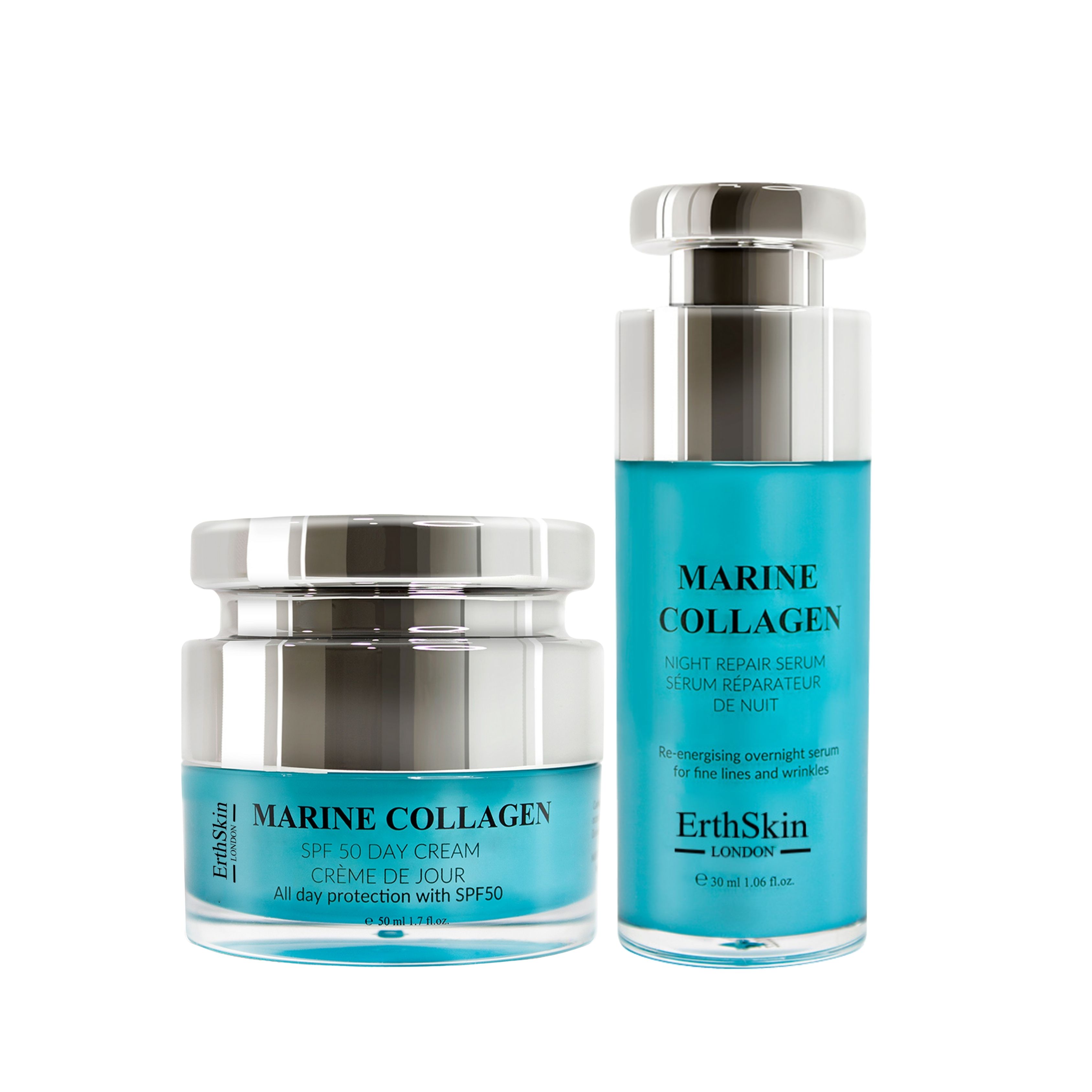 ErthSkin London Crema da giorno SPF al collagene marino + siero riparatore notturno al collagene
